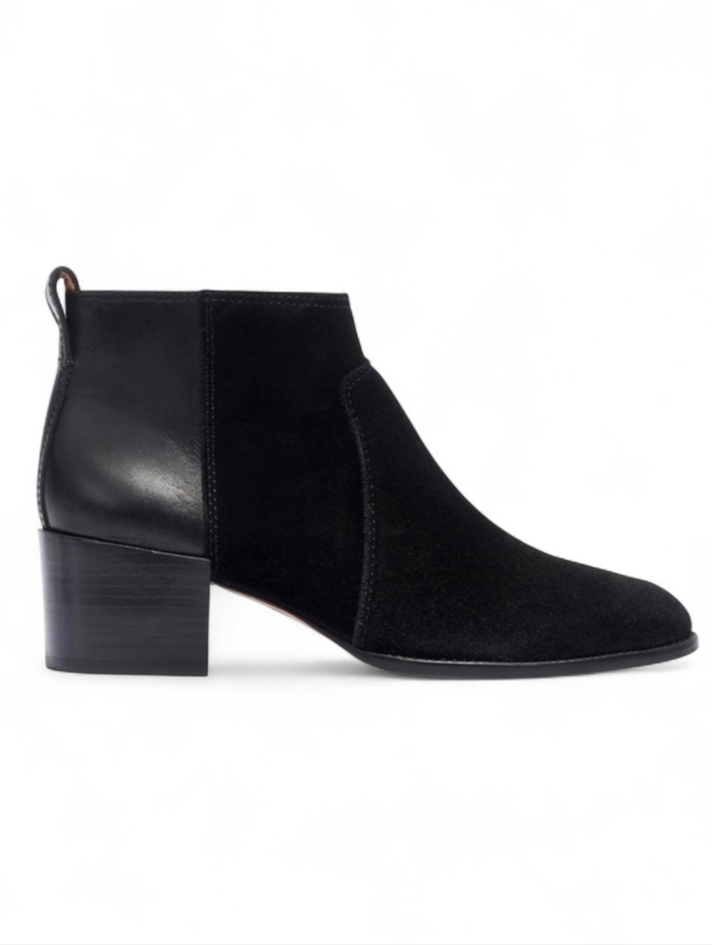 Madewell Ankle Boot Suede and Leather Block Heel Side Zipper The Asher Black 7.5